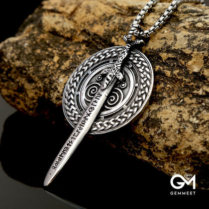 Vintage Viking Warrior Sword Shield Pendant Necklace