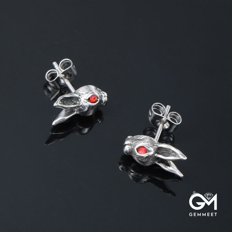 Titanium Steel Red Eye Rabbit Earrings