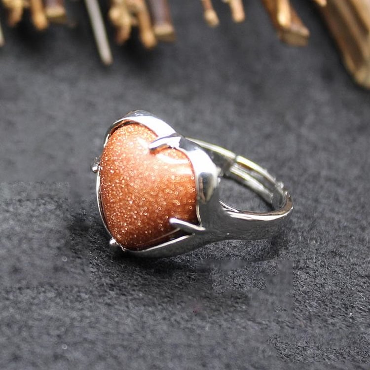 Natural Stone Crystal Heart Ring