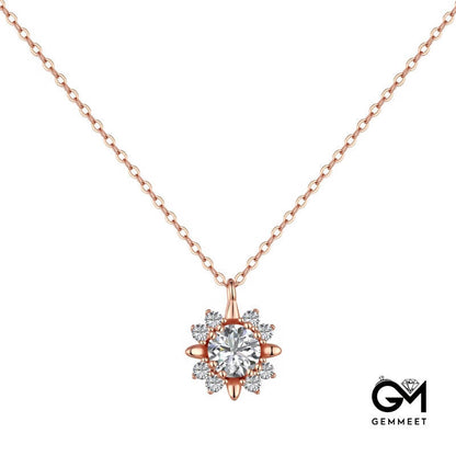 S925 Sterling Silver Sunflower Round Zircon Necklace