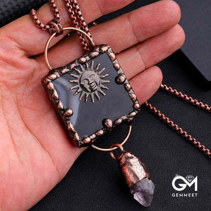 Sun God Black Agate Irregular Amethyst Gemstone Necklace