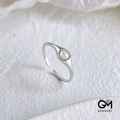 S925 Pure Silver Opal Open Ring