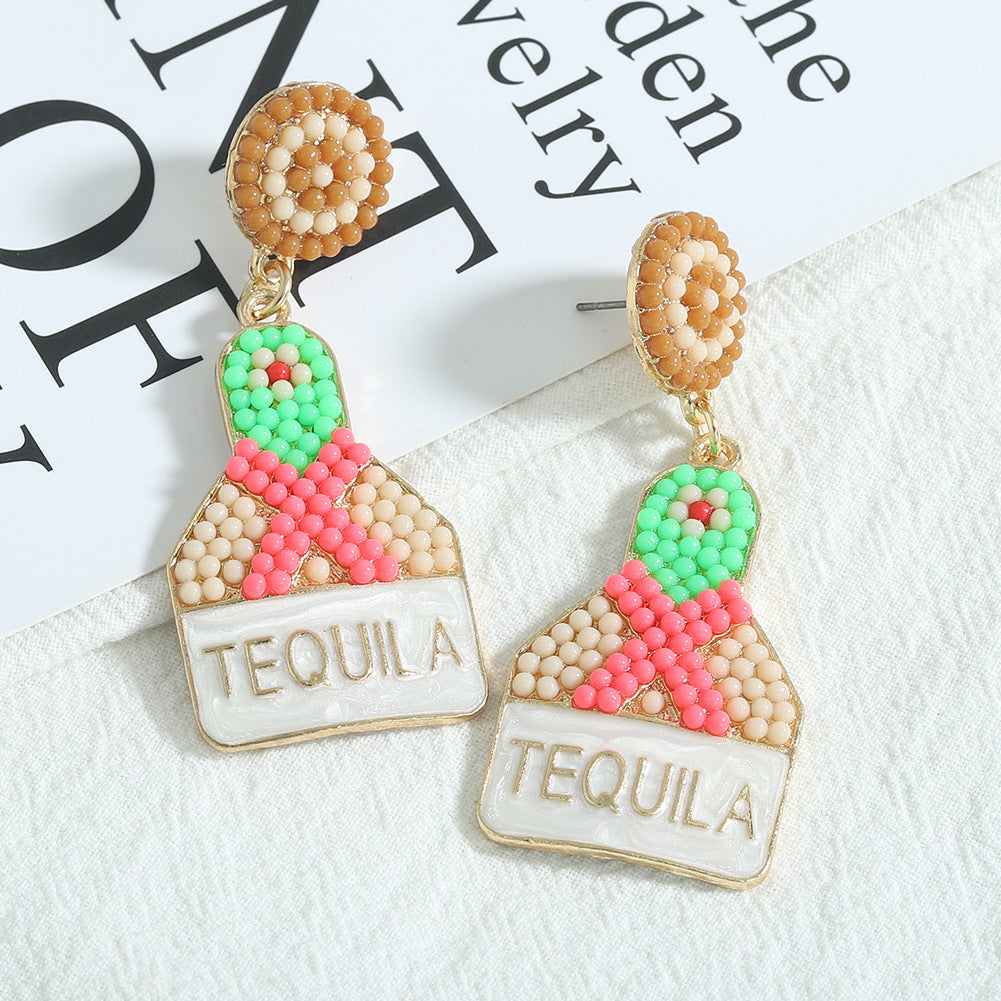 Nightclub Disco Wine Bottle Festive Party Rice Bead Earrings