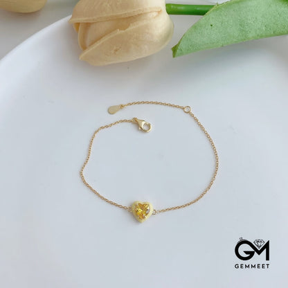 S925 Sterling Silver Drop Rubber Yellow Heart Zircon Bracelet