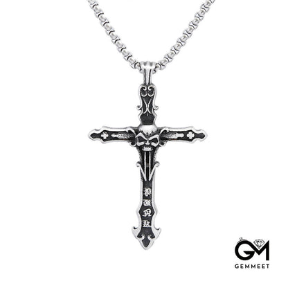 Stainless Steel Vintage Cross Skull Pendant Necklace