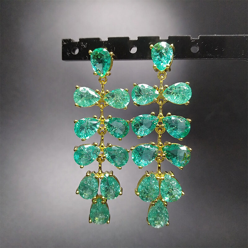 Peacock Green Cracked Diamond Earrings Ice Flower Grape Earrings