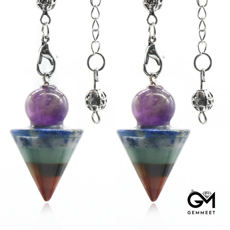 Crystal Multicolored Stone Cone Pendulum