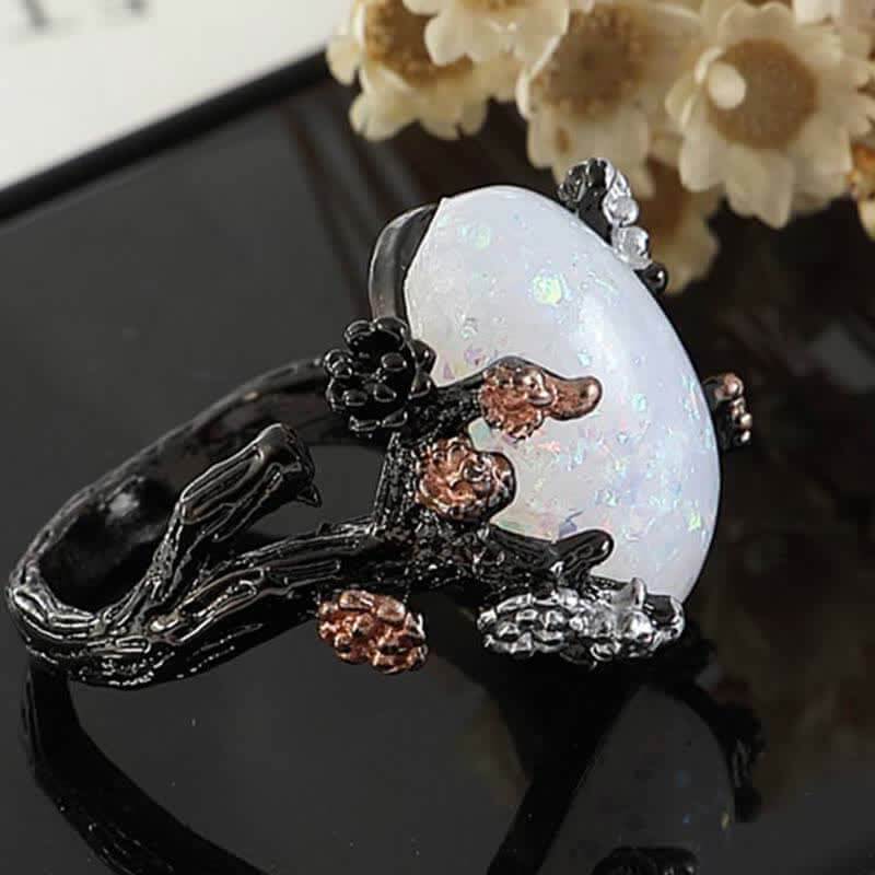 "Midnight Blossom: -Magic Tree Opal Ring