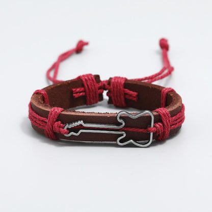 Vintage Jewelry Music Festival Guitar Leather Bracelet Simple Hemp Rope Braided Bracelet