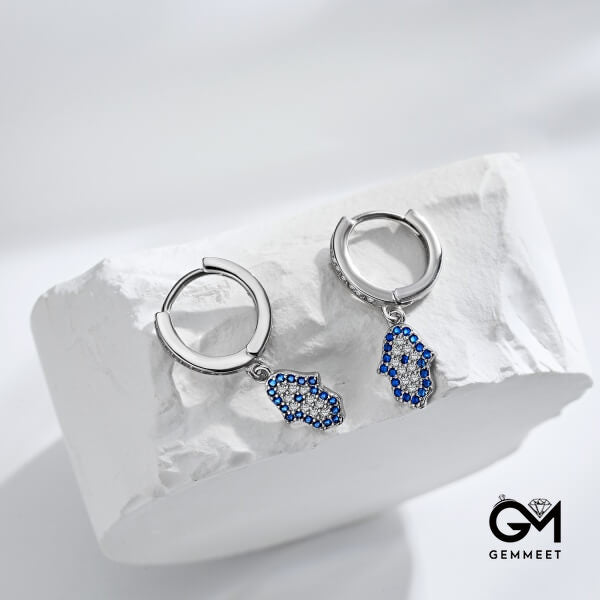 Silver Devil's Eye Blue and White Zircon Earrings