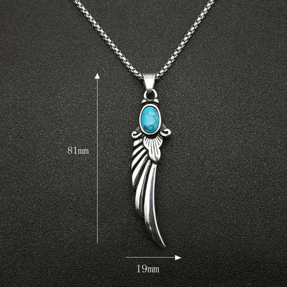 Punk Vintage Jewelry Polished Turquoise Feather Wings Pendant