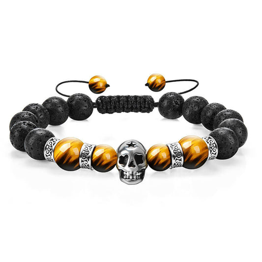 Halloween Volcanic Stone Skull Bracelet Hand Woven Adjustable Beaded Bracelet