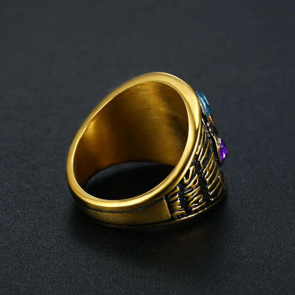 Hip Hop Anime Ring Titanium Steel Gold Plated Time Gemstone Men's Ring