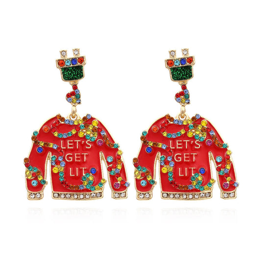 Christmas Earrings Personality Clothes Modeling Drop Oil Diamond Earrings Christmas Color Zircon Earrings