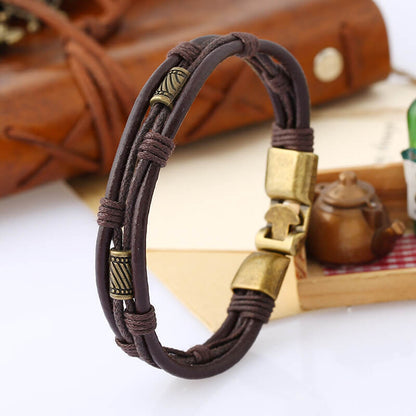 Alloy Braided Leather Bracelet Vintage Cowhide Bracelet Bracelet