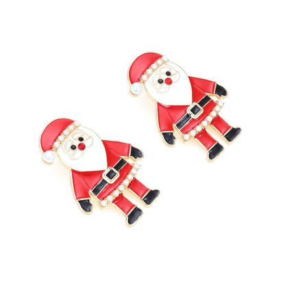 Christmas Cartoon Character Imitation Pearl Earrings New Drop Oil Inlaid Zircon Santa Claus Earrings