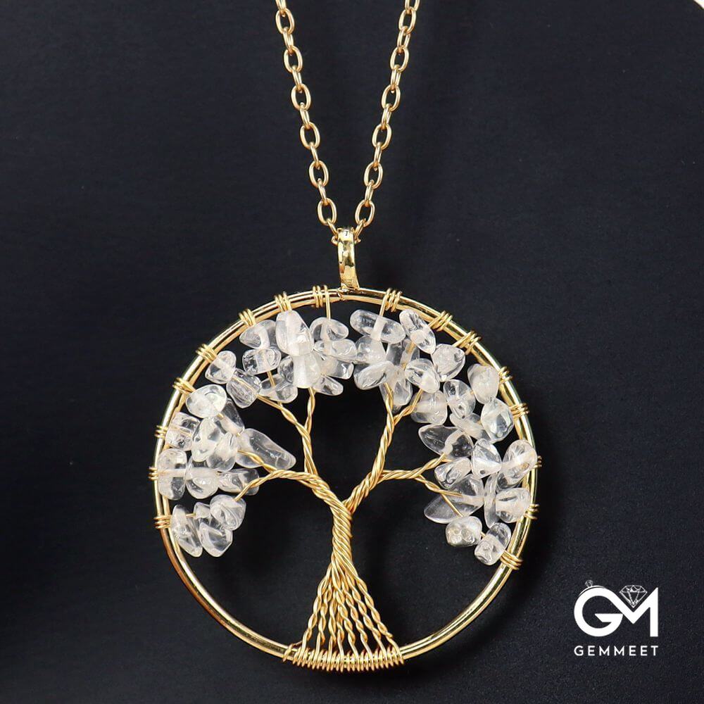 Gold Wrapped Silk Crystal Tree of Life Necklace