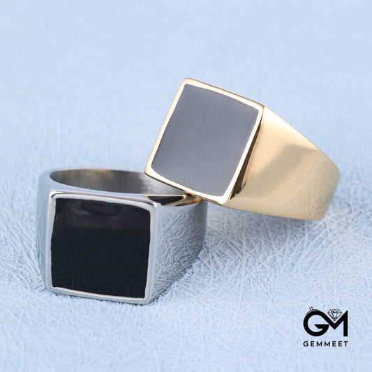 Square Drop Gel Enamel Gold Silver Square Titanium Steel Ring