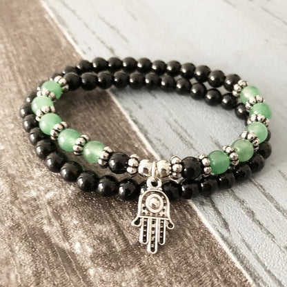 6mm Double Wrap Men Women Hamsa Bracelet Set