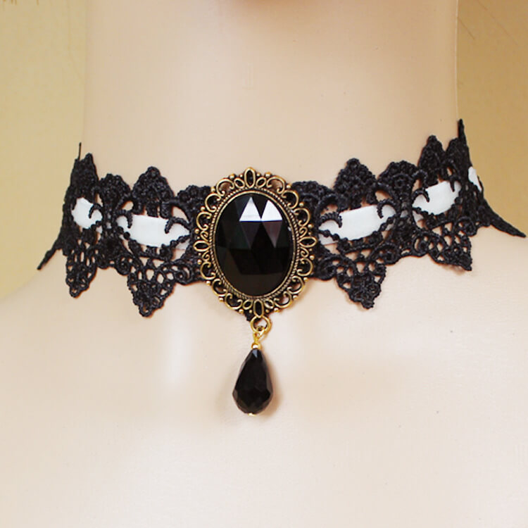 Halloween Black Lace Necklace Synthetic Cubic Zirconia Clavicle Chain Necklace Multicolor Optional