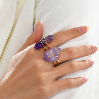 Hexagonal Column Natural Crystal Ring