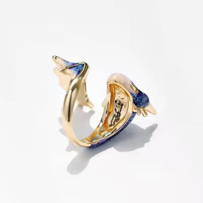 Starry Sky Little Blue Dragon Open Ring