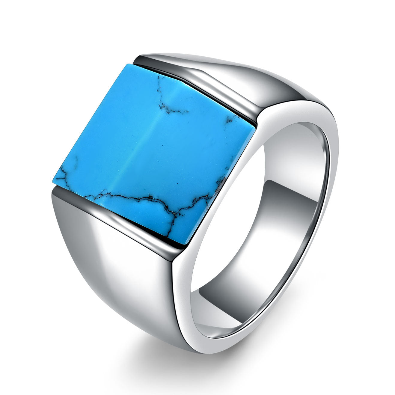 Vintage Square Turquoise Titanium Steel Ring