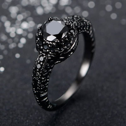 Women's Black Cubic Zircon Halo Ring