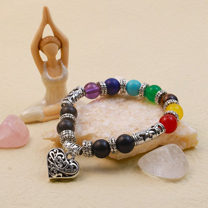 Chakra Natural Stone Heart Bracelet