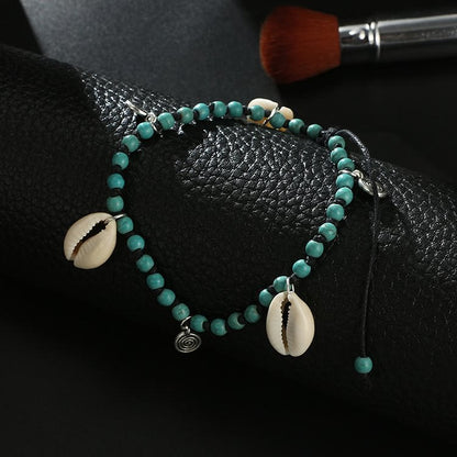 Natural Turquoise Beaded Shell Pendant Bracelet Anklet