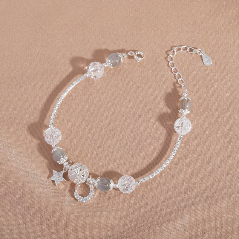 Simple Crystal White Popped Moonstone Bracelet