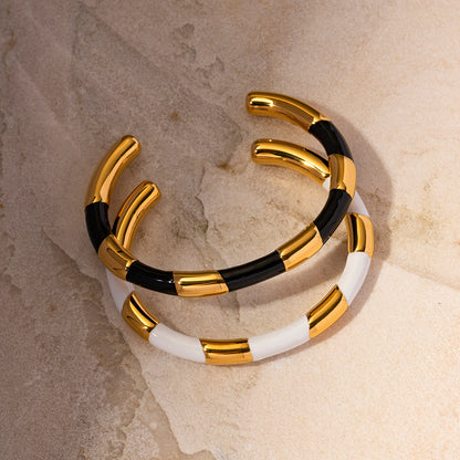 Black and White with Gold Titanium Steel Bracelet