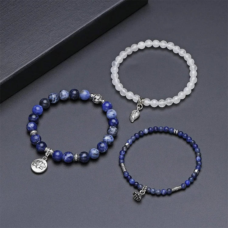 Sodalite Lotus Balance 3 - Piece Bracelet