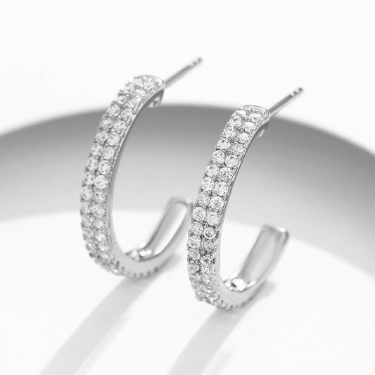 C Ring Geometric Earring Alloy Set with Zircon