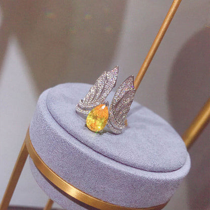 New Retro Simulation Emerald Open Ring Creative Angel Wings Colorful Treasure Ring