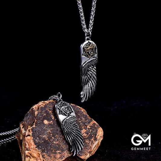 Titanium Steel Wings Ruth Eye Pendant Necklace