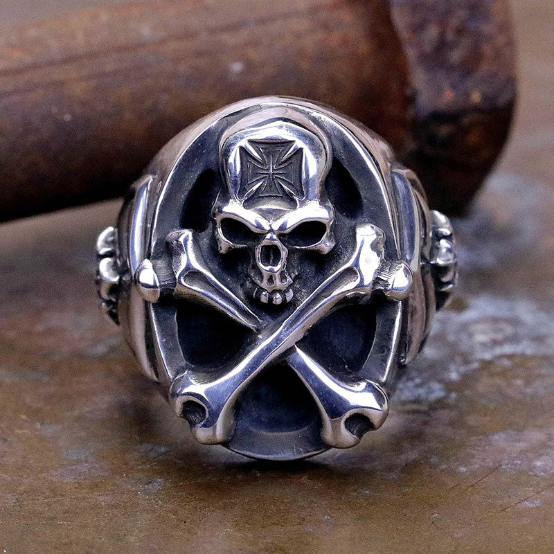 Vintage Men'S Iron Cross Pirate Logo Ring