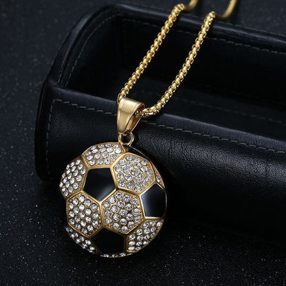 Hiphop Jewelry Stainless Steel Gold-plated Inlaid Zircon Football Pendant