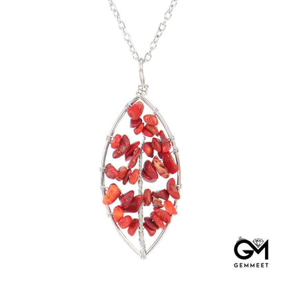 Tree of Life Crystal Leaf Necklace