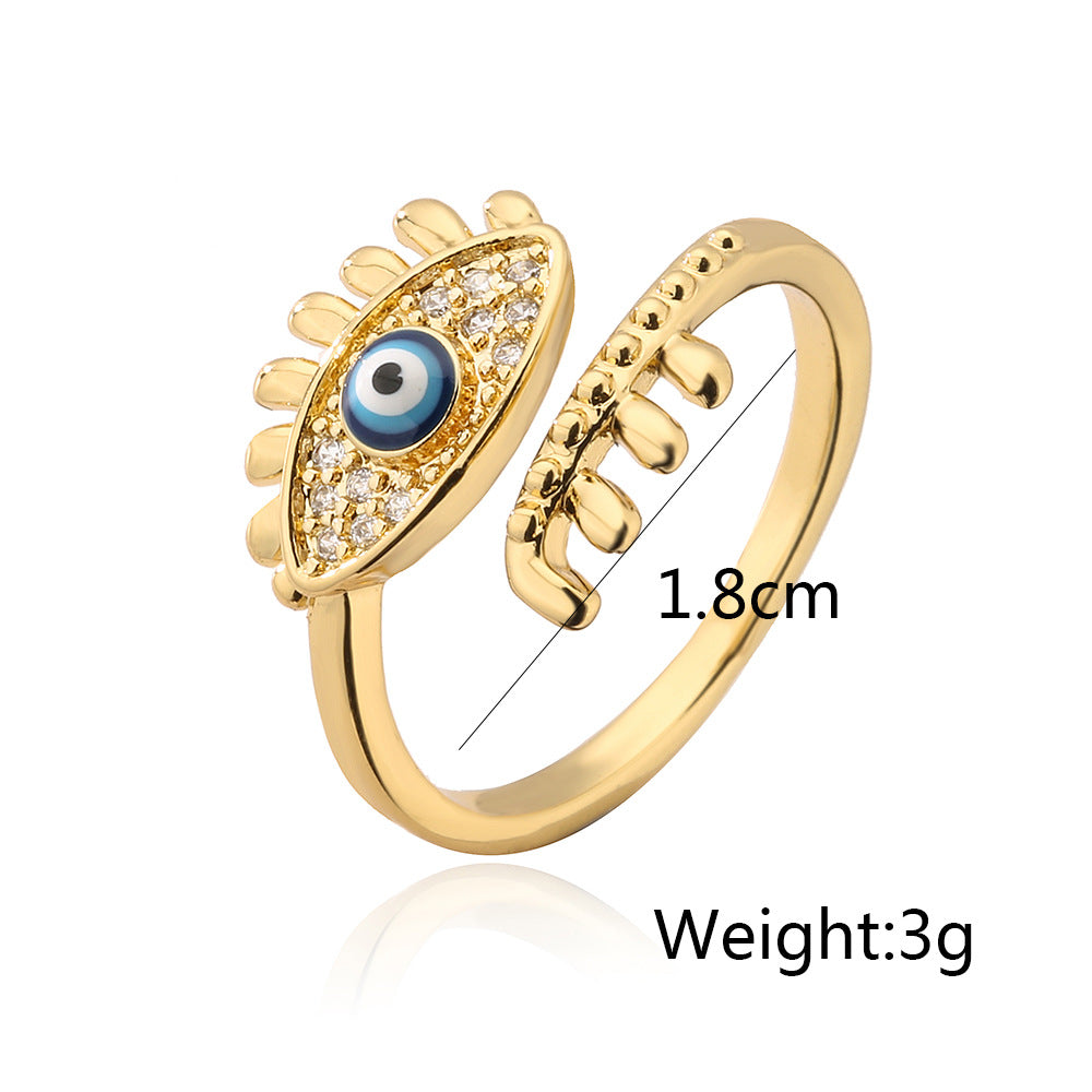 Golden Evil Eye Full Stones Ring