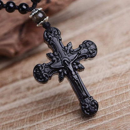 Obsidian Cross Symbol Necklace