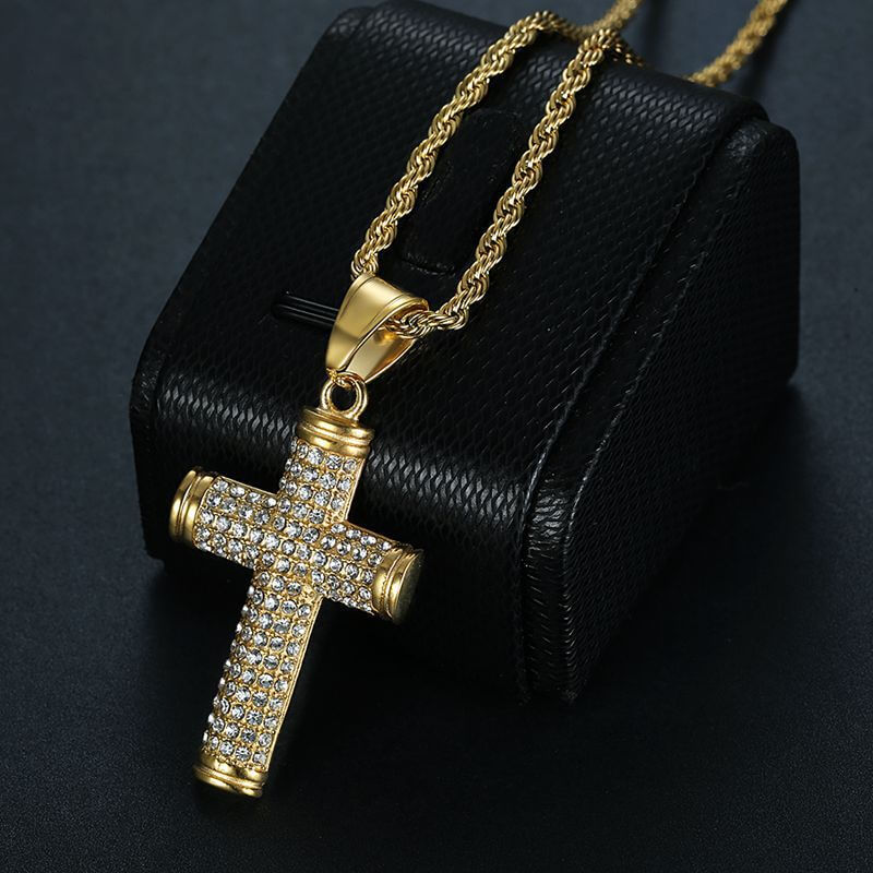 HIPHOP Jewelry Vacuum Gold-plated Zircon Cross Pendant