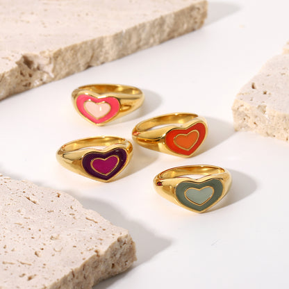 Cute Oblate Heart Shape Signet Ring