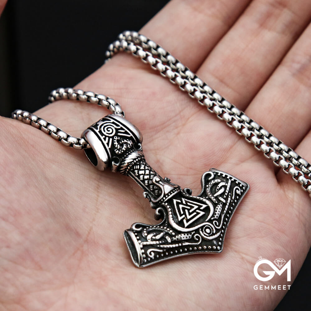 Viking Thor's Hammer Odin Triangle Rune Necklace