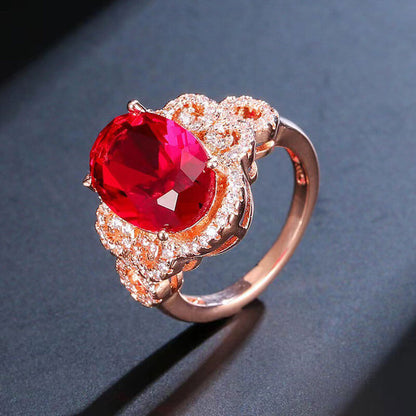 Rose Gold Plated Ruby Ring Fashion Rubellite Ruby Crystal Ring