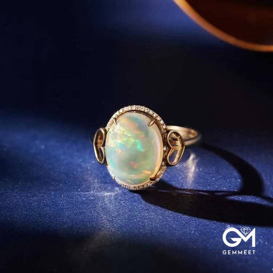 Big Opal Side Love Design Adjustable Ring