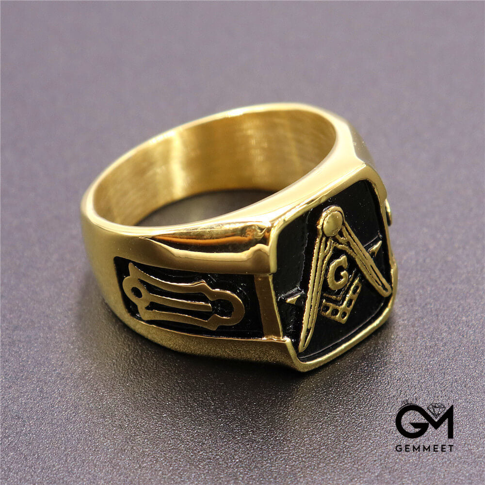 Vintage Stainless Steel Square AG Masonic Ring