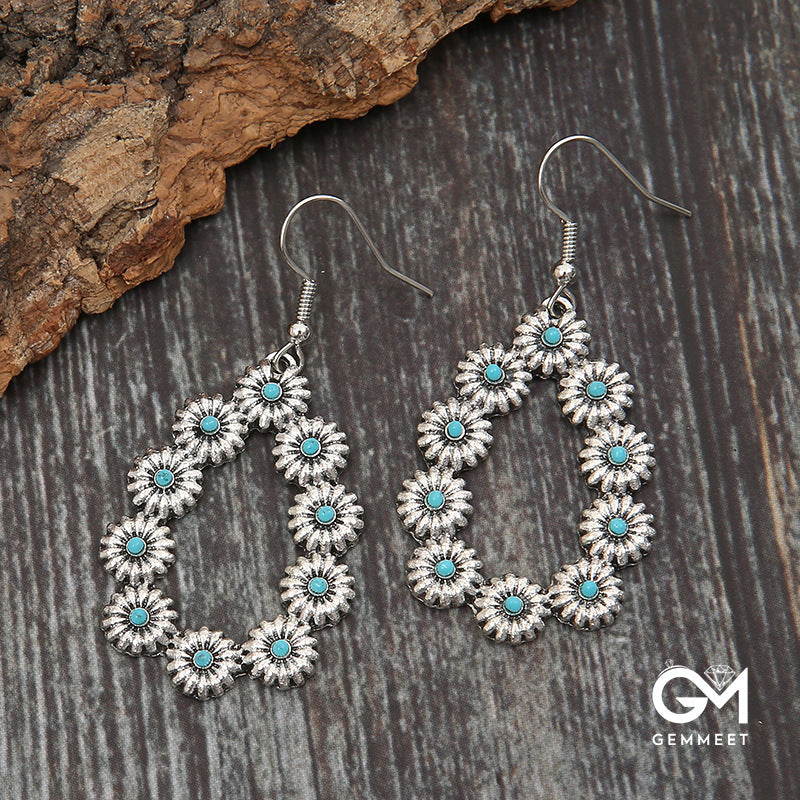 Simple Drop Turquoise Flower Earrings