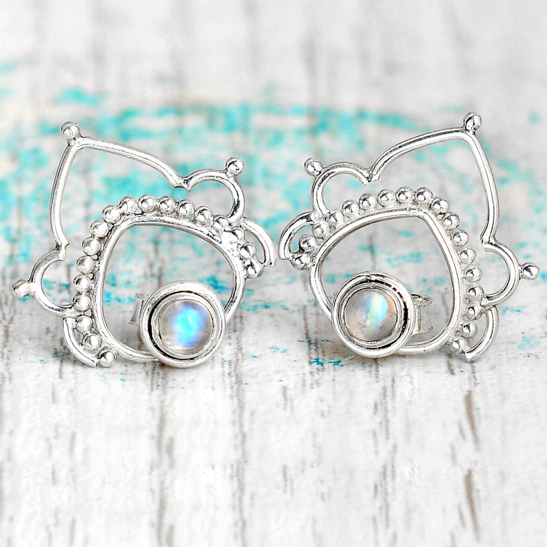 Presale: Retro Hollow Flower Moonstone Earrings