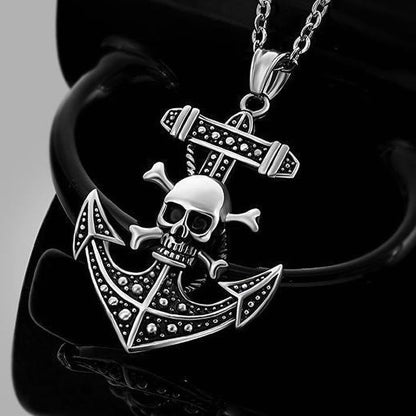 Pirate Skull Ships Anchor Pendant Necklace